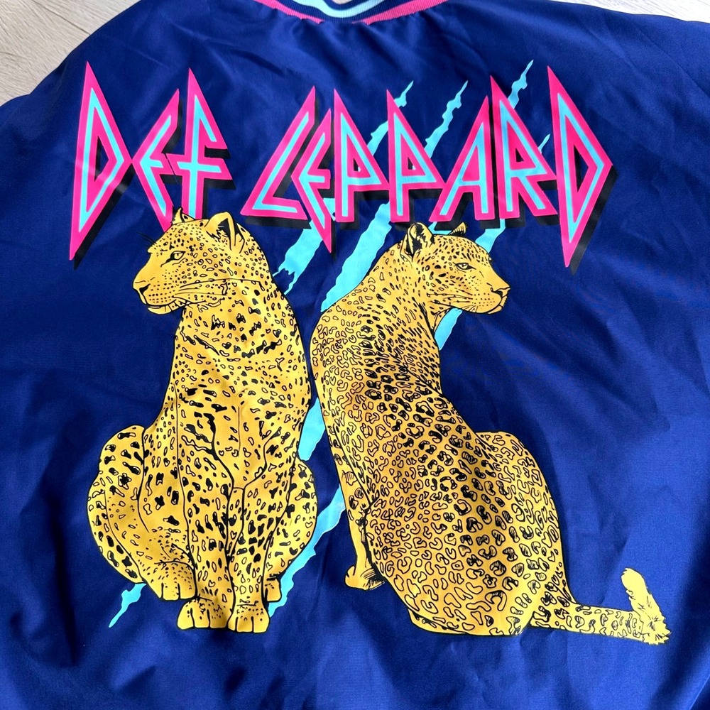 Kids Navy Blue/Purple Def Leppard 1980's Rock Paw Print Bomber Jacket Size 10 12